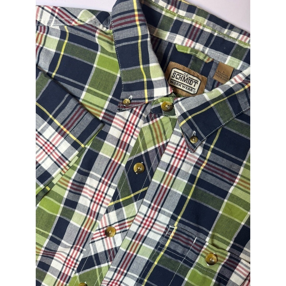 C.E. Schmidt Button Up Shirt Size L Multicolor Plaid Short Sleeve Cotton Blend